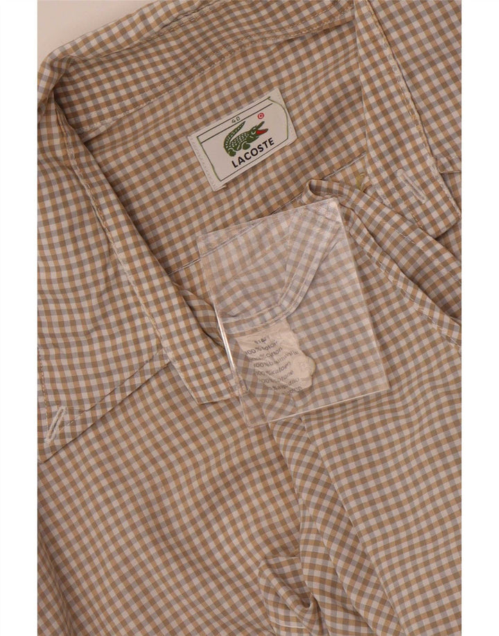 Lacoste Chemise à manches courtes pour hommes Taille 40 Coton à carreaux beige moyen