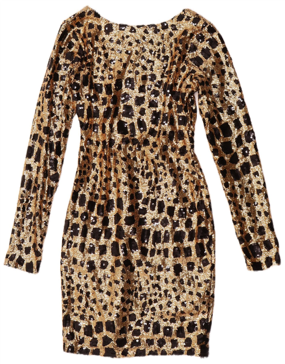 GUESS Robe moulante à manches longues et paillettes pour femme UK 6 XS Doré géométrique
