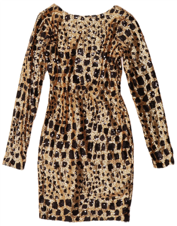 GUESS Robe moulante à manches longues et paillettes pour femme UK 6 XS Doré géométrique
