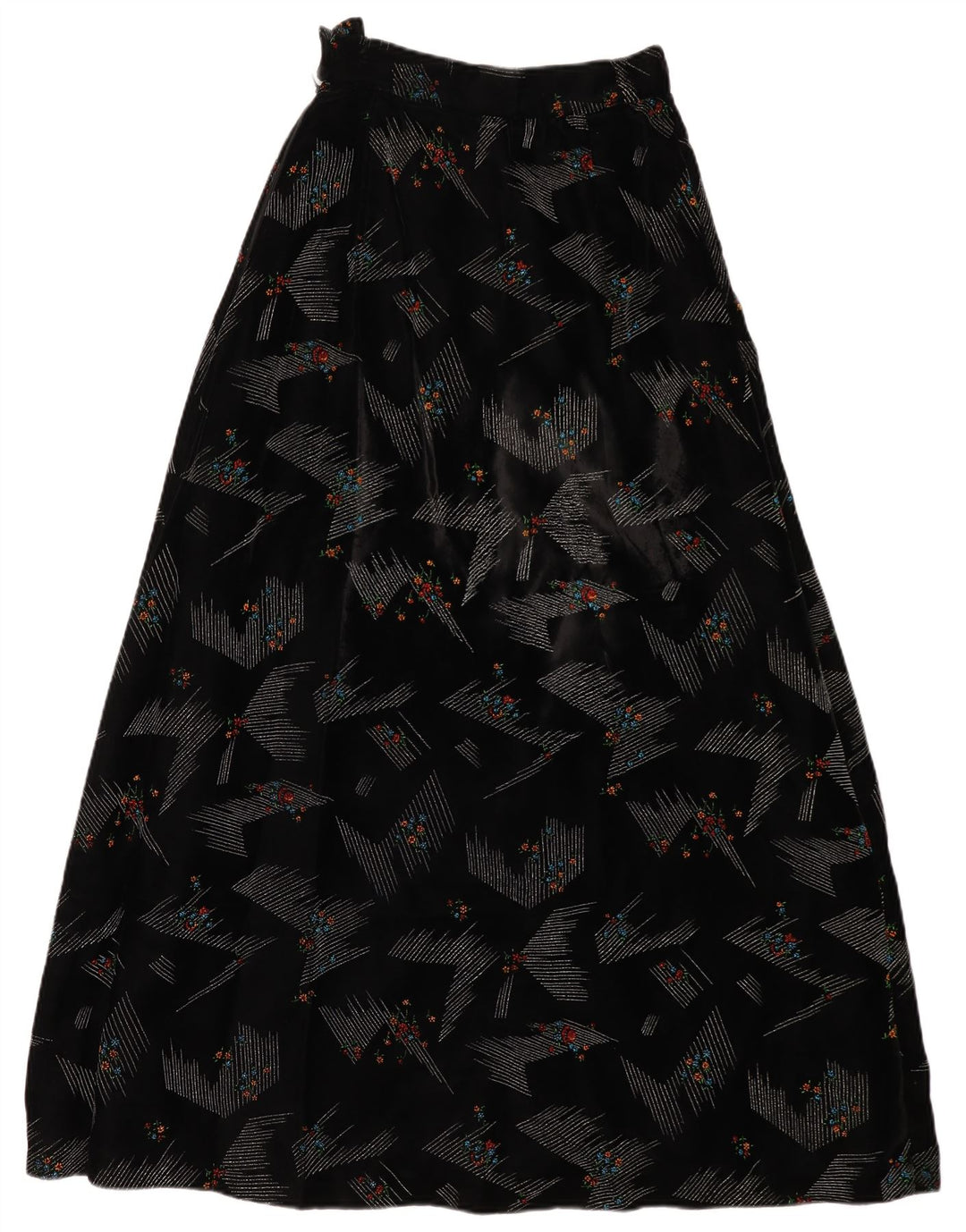 VINTAGE Femmes Taille Haute Maxi Jupe W24 XS Noir Floral