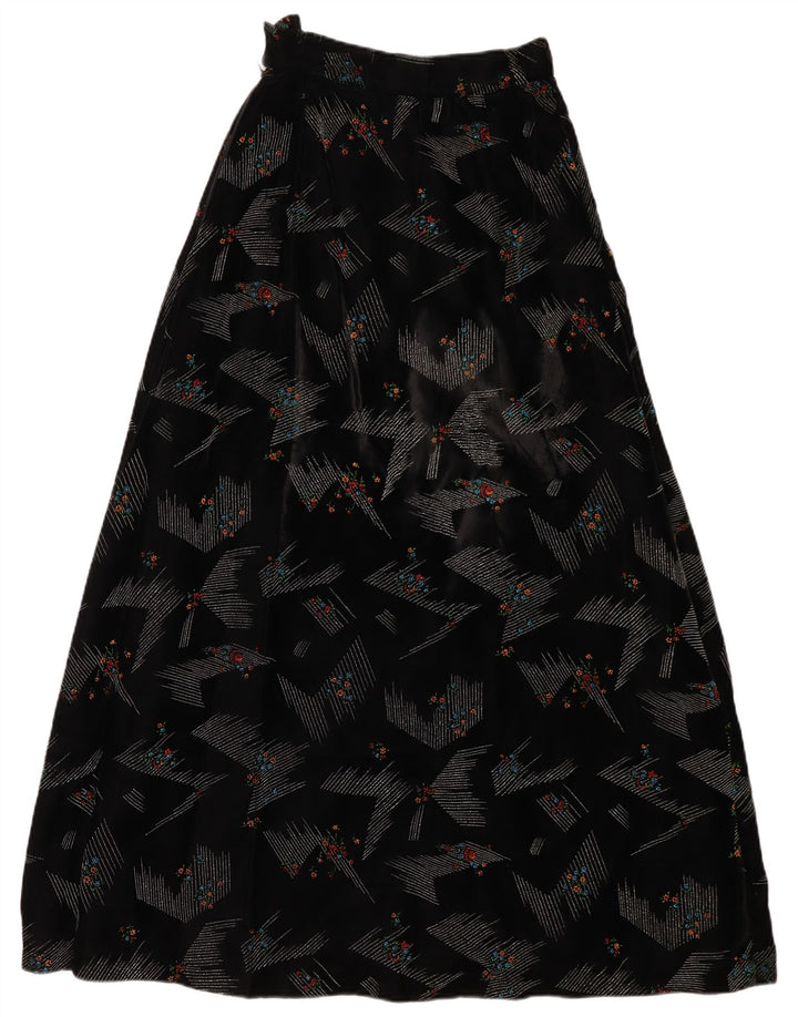 VINTAGE Femmes Taille Haute Maxi Jupe W24 XS Noir Floral
