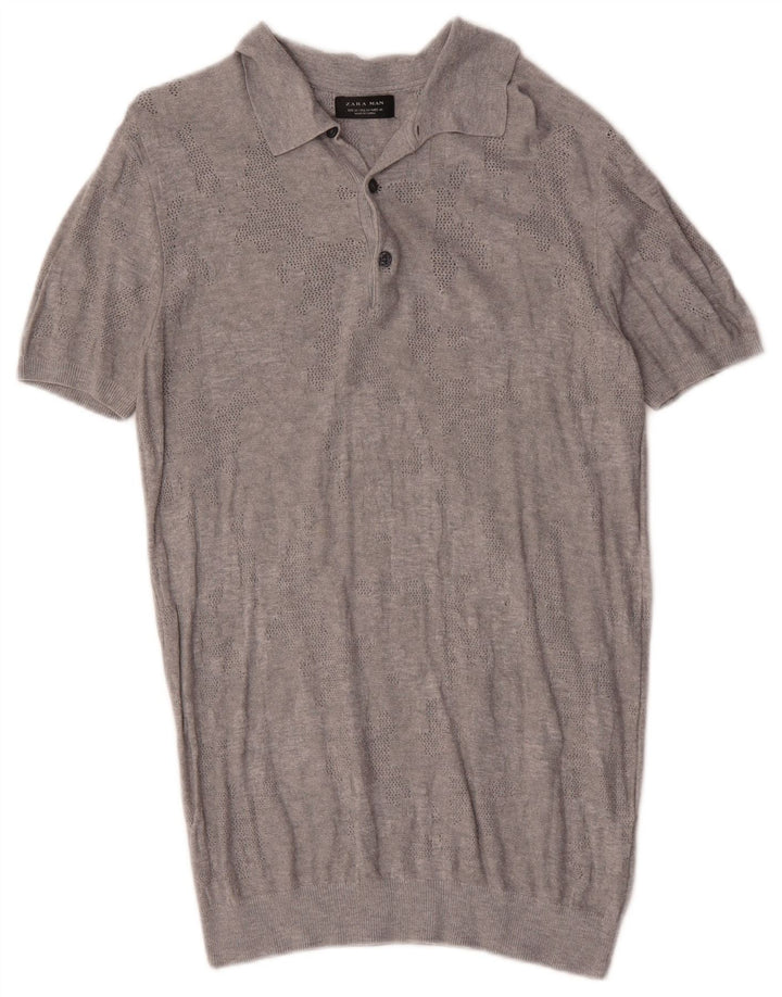 Polo À Manches Courtes Homme Zara Homme Gris Moyen Géométrique Viscose