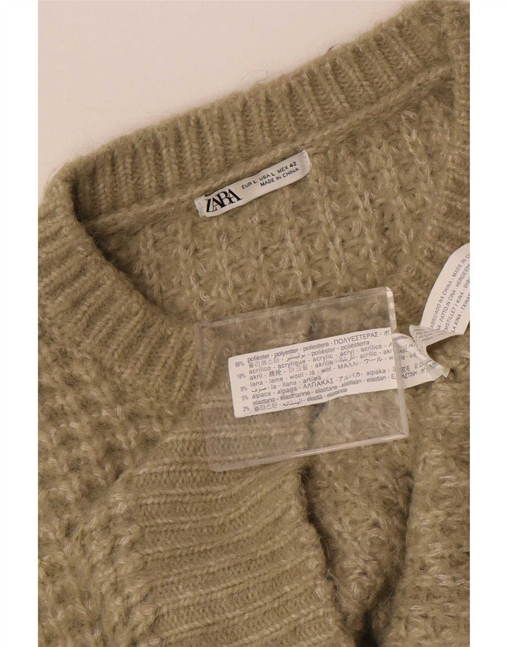 Zara Pull ras du cou pour homme, grand, kaki, polyester