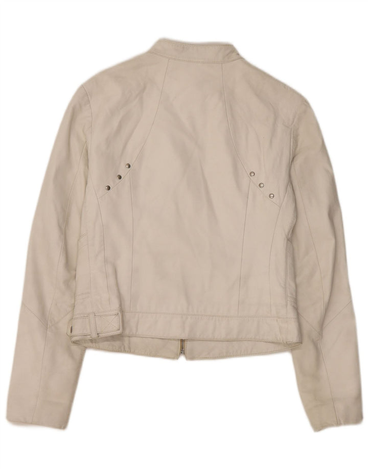 Conbipel Blouson Motard En Cuir Femme IT 42 Cuir Blanc Moyen