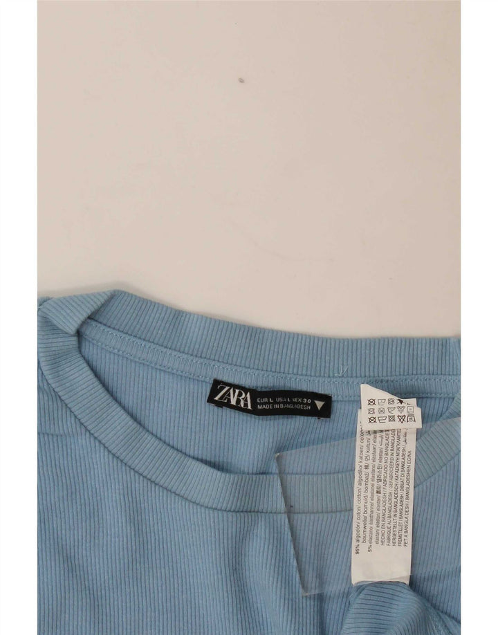 Zara Womens Crop Blouse Top UK 14 Grand Bleu Coton