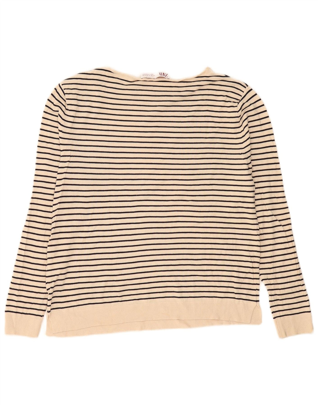 Zara Femme Top Manches Longues UK 44 Viscose Rayé Beige Moyen