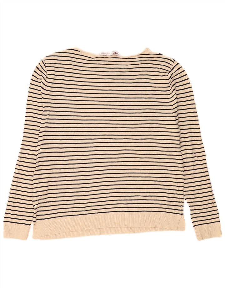 Zara Femme Top Manches Longues UK 44 Viscose Rayé Beige Moyen