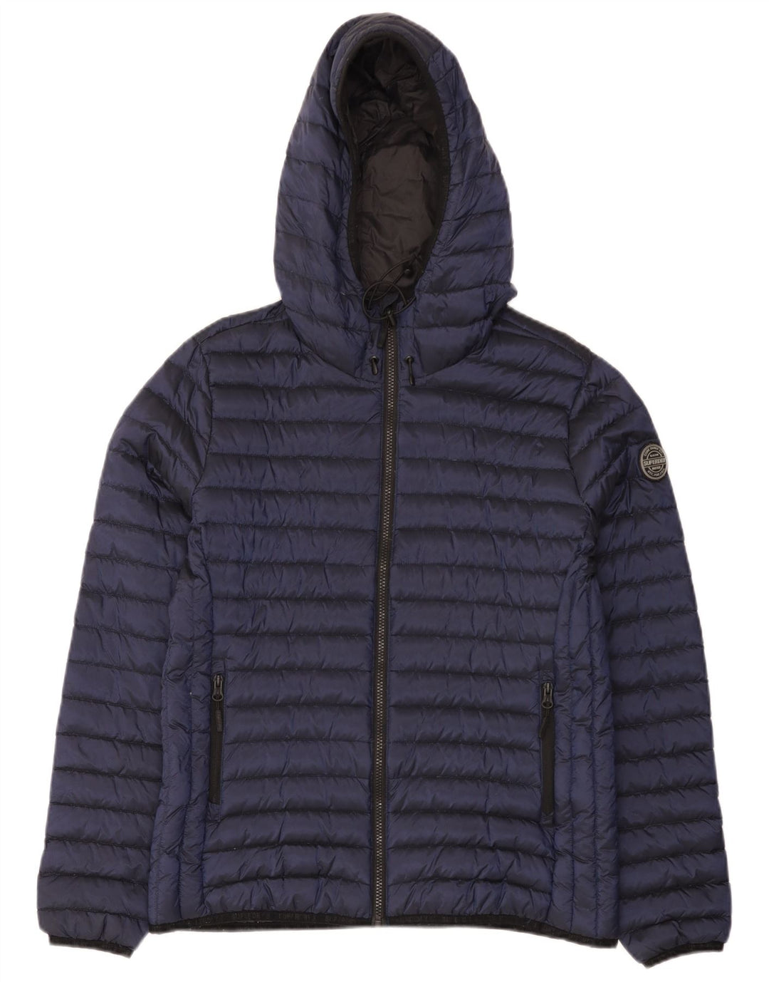 Superdry Veste matelassée à capuche pour femme UK 16 Large Bleu Marine Nylon