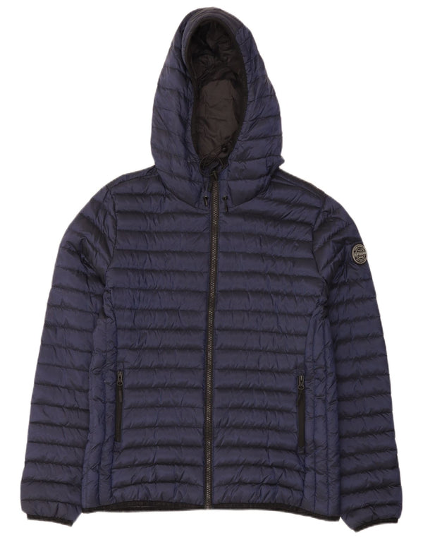 Superdry Veste matelassée à capuche pour femme UK 16 Large Bleu Marine Nylon