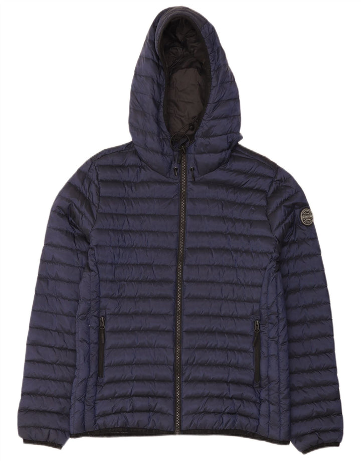 Superdry Veste matelassée à capuche pour femme UK 16 Large Bleu Marine Nylon