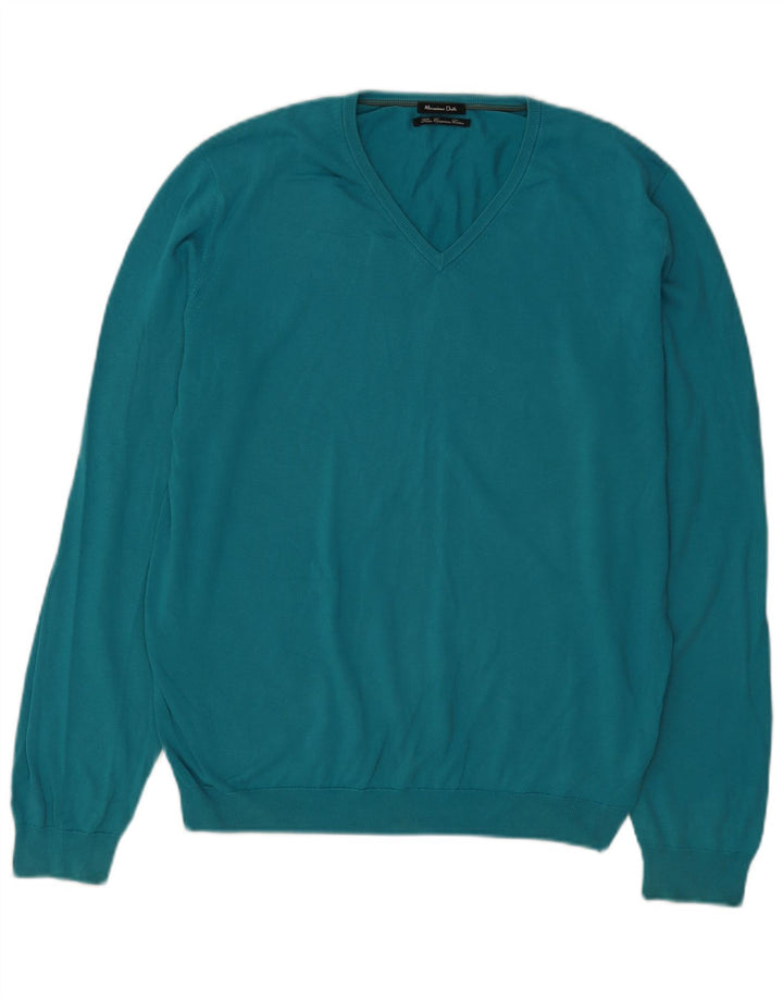 Massimo Dutti Pull col V pour homme en coton bleu Taille L