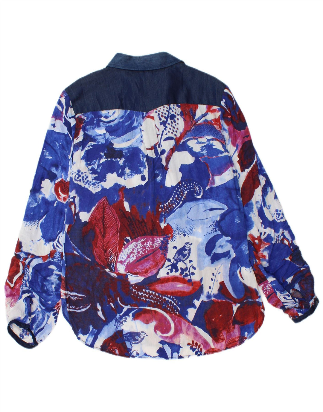 Desigual Femme Pull Chemise Chemisier UK 10 Petit Bleu Floral