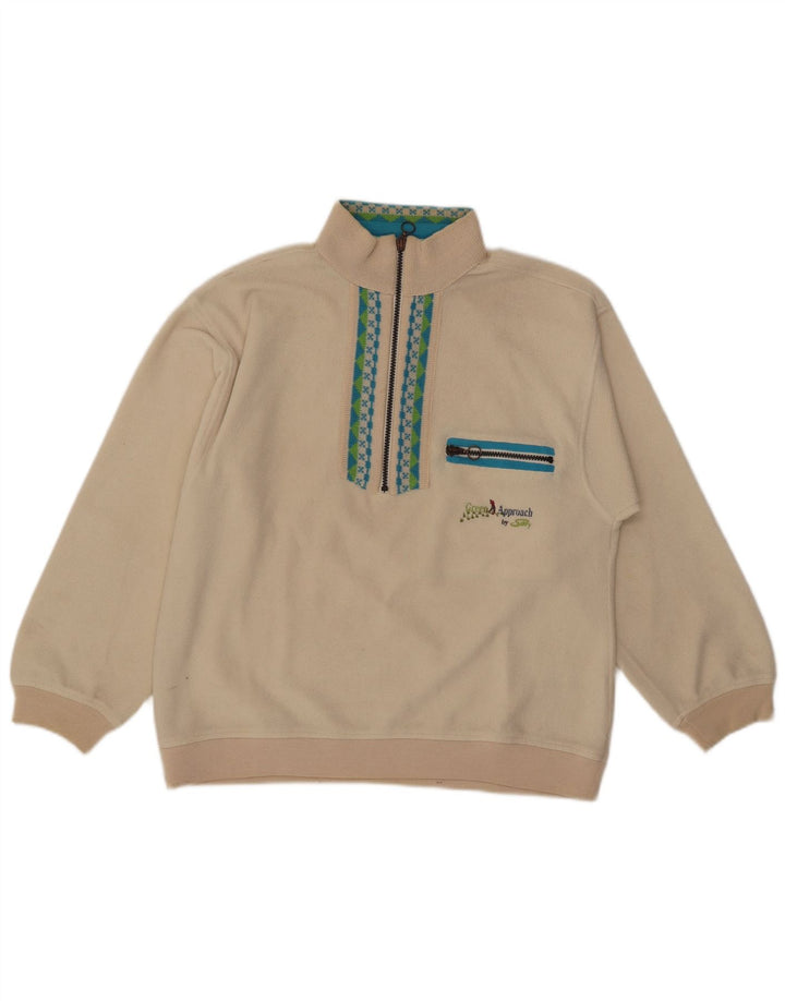 Silvy Pull polaire Polartec à col zippé pour homme Beige moyen Fair Isle Polyester