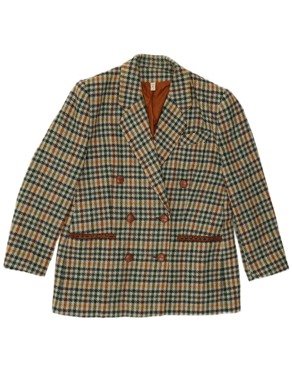 Vintage Womens Double Breasted Blazer Jacket UK 16 Large Green Houndstooth