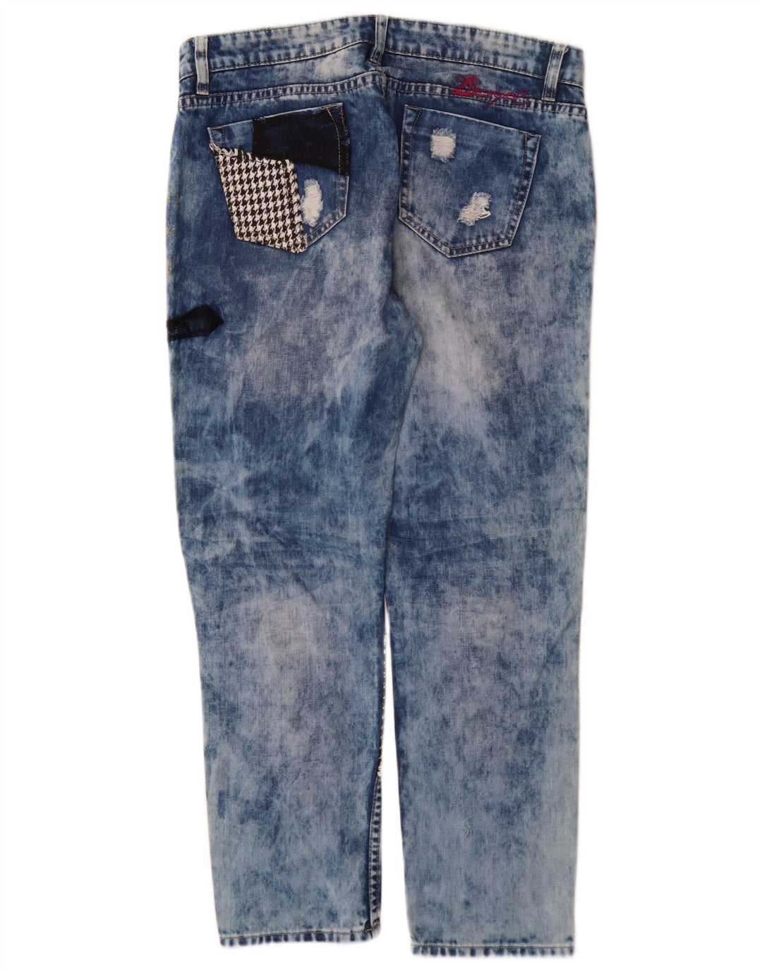 Desigual Jean fuselé effet vieilli W32 L28 bleu patchwork en coton pour femme