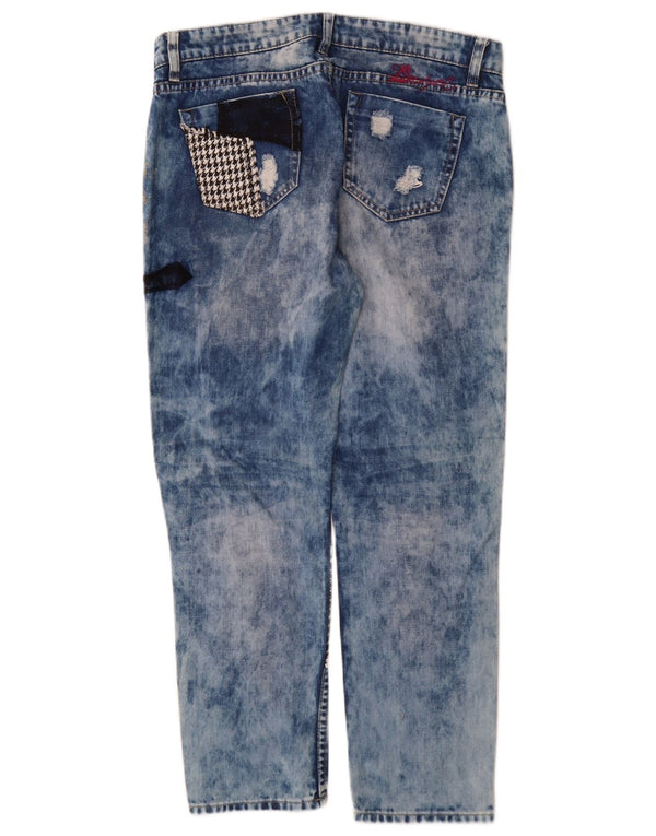 Desigual Jean fuselé effet vieilli W32 L28 bleu patchwork en coton pour femme