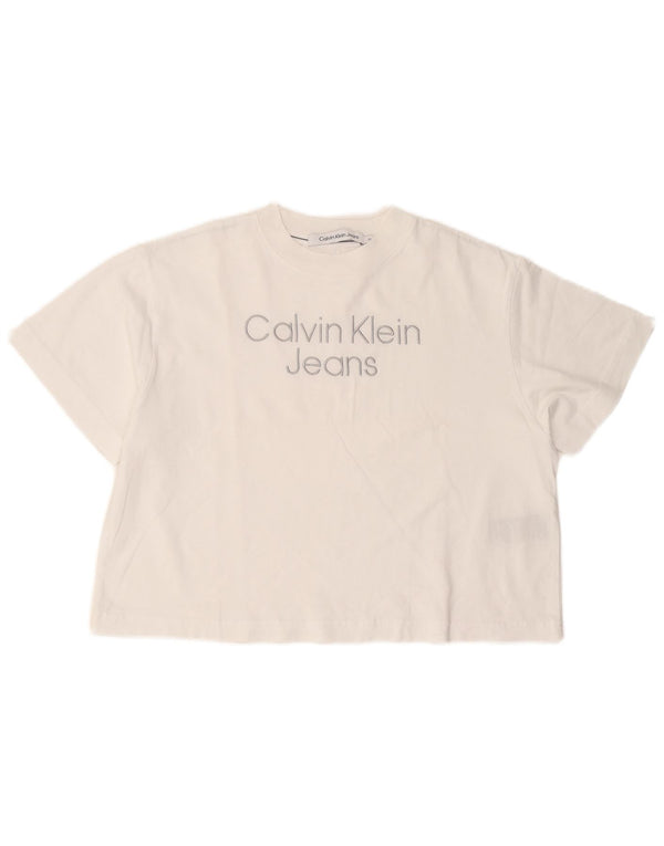 Calvin Klein Jeans T-shirt court surdimensionné pour femme UK 6 XS Blanc