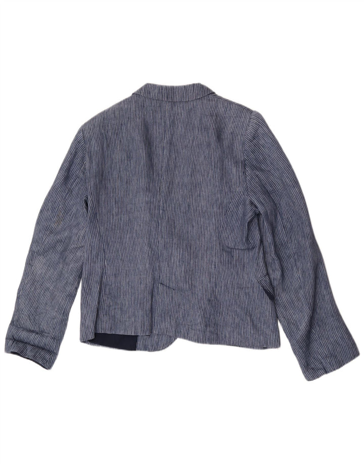 Zara Womens 1 Button Blazer Jacket UK 18 XL Bleu Pinstripe Polyester