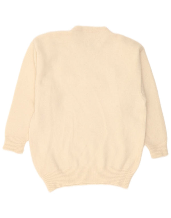 vintage Womens Crew Neck Jumper Pull UK 16 Grande laine Paisley blanc cassé