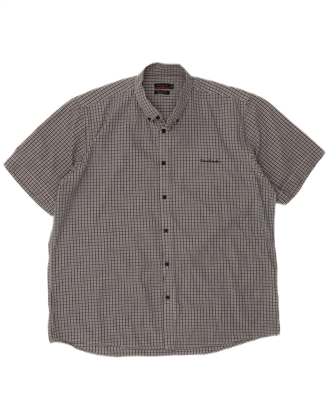 Pierre Cardin Chemise à manches courtes pour homme Coupe régulière 3XL Gris à carreaux Polyester
