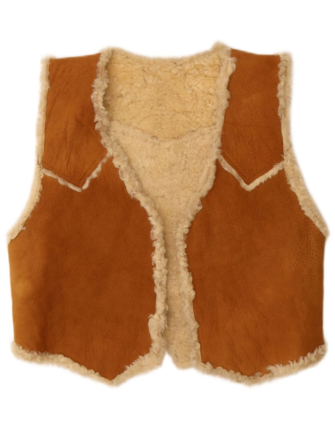 VINTAGE Gilet en cuir femme UK 14 Marron moyen
