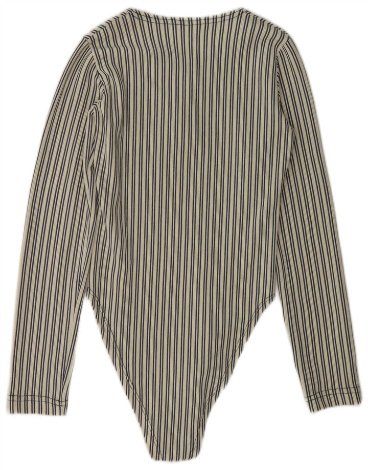 vintage Womens Long Sleeve Body UK 8 Petit Bleu Rayé