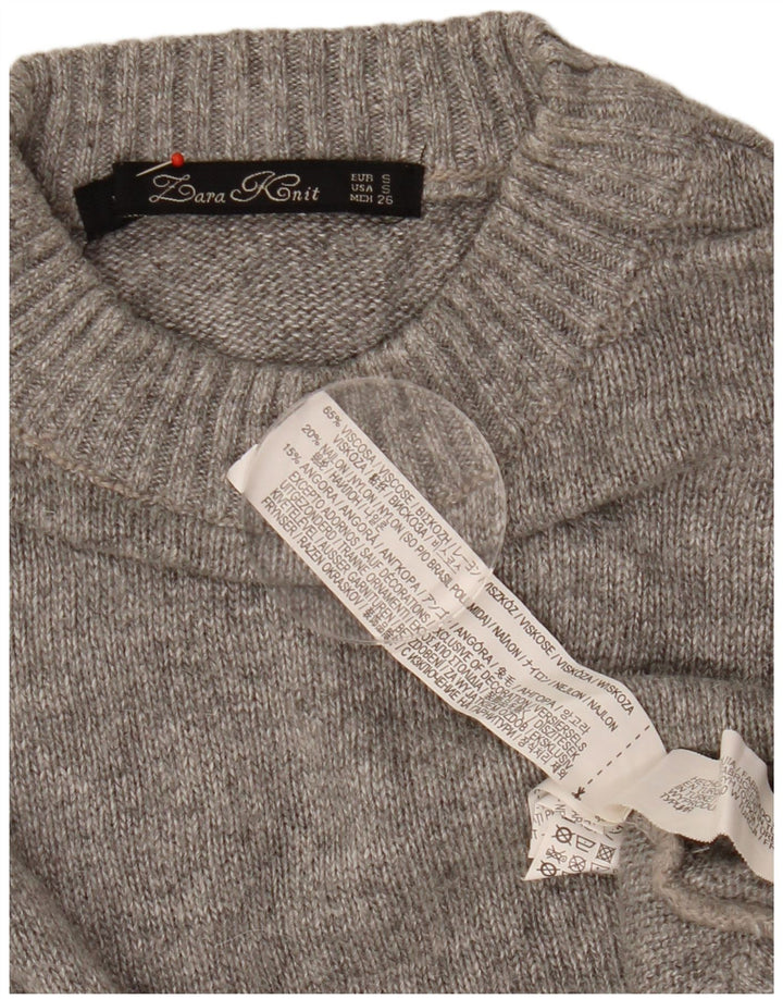 Zara Pull ras du cou pour femme UK 10 Small Gris Viscose