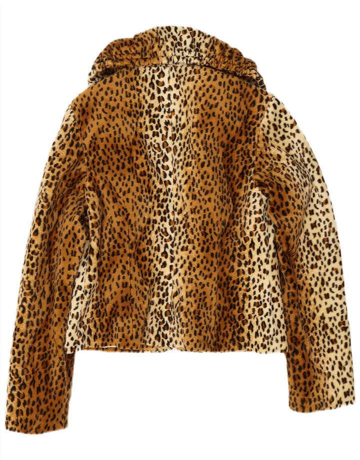 veste vintage femme fausse fourrure EU 38 polyester imprimé animal brun moyen