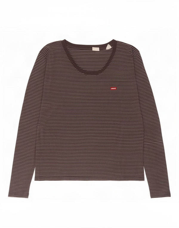 Levi's Top Manches Longues Femme UK 42 Coton Rayé Noir Moyen