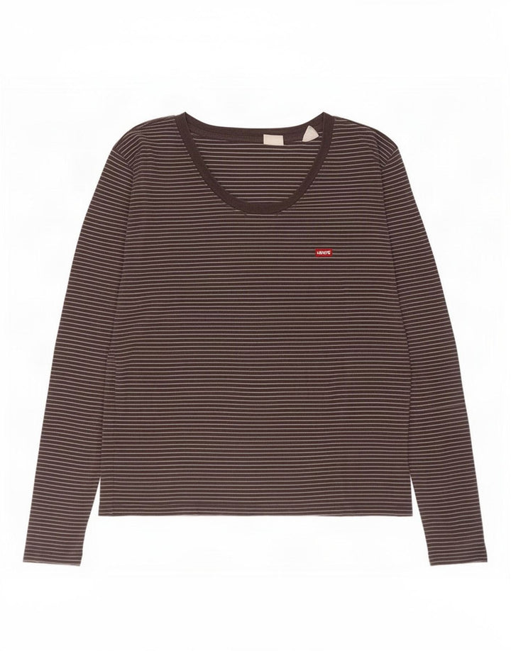 Levi's Top Manches Longues Femme UK 42 Coton Rayé Noir Moyen