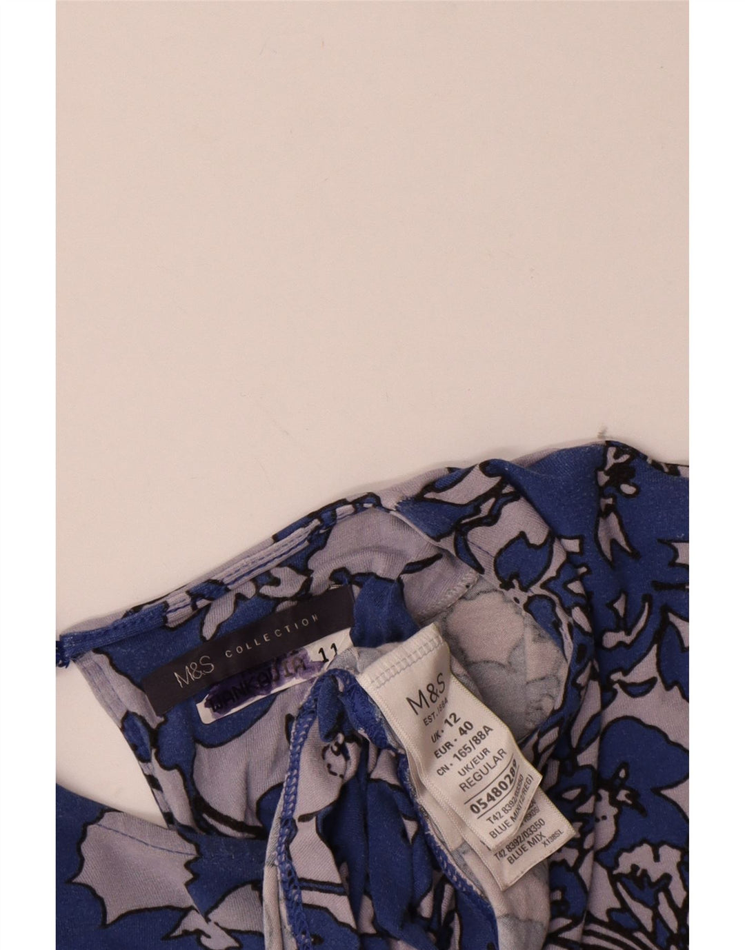 Marks & Spencer Robe droite à manches 3/4 pour femme UK 12 Bleu moyen floral