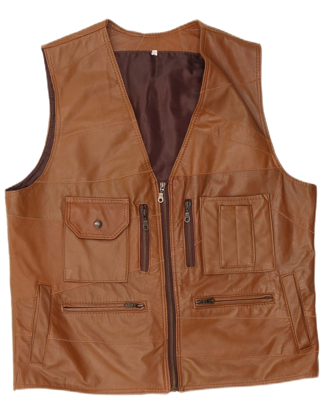 gilet en cuir homme vintage XL Marron