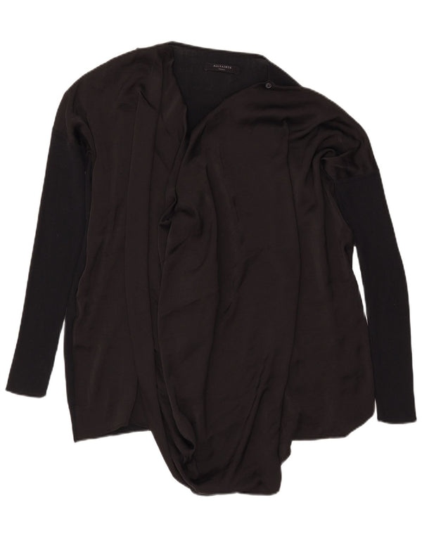 All Saints Pull col en V pour femme UK 10 Small Noir Coton