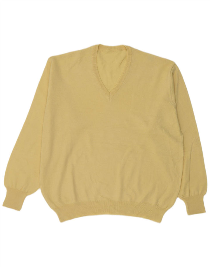 vintage Homme Col V Pull Pull Grand Jaune