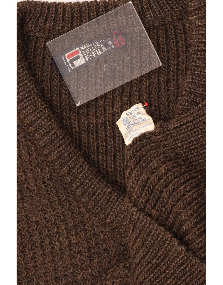 Fila Pull col V pour homme UK 36 Small Marron Laine