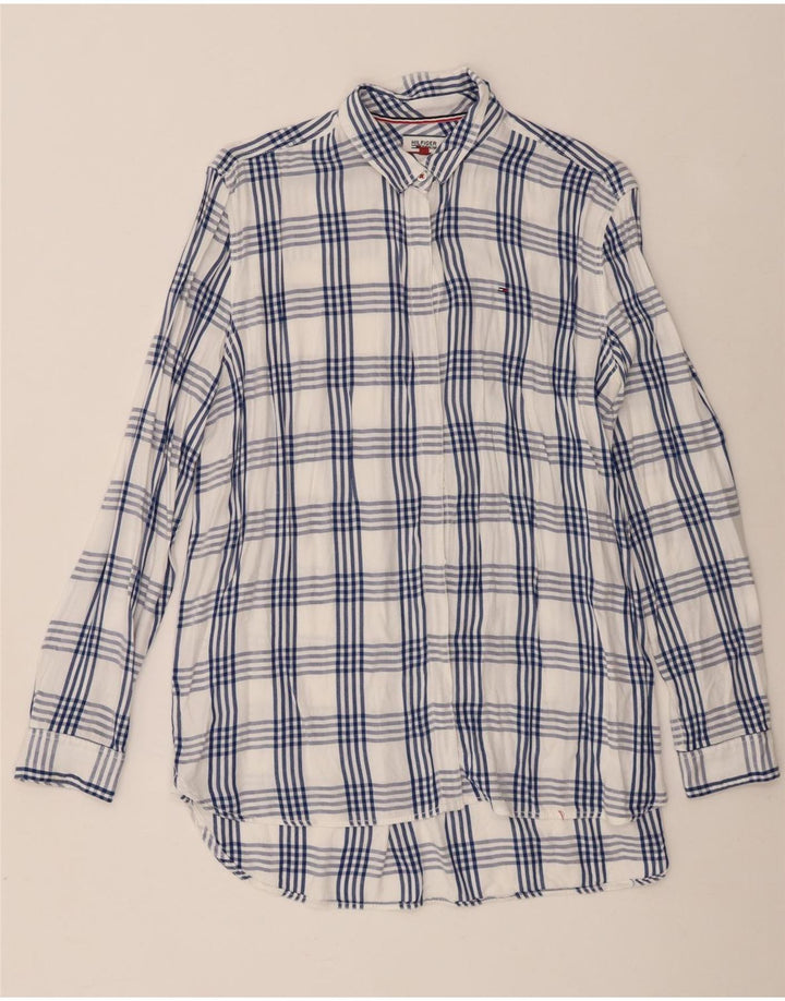 Tommy Hilfiger Chemise surdimensionnée pour femme UK 18 XL Viscose à carreaux blancs