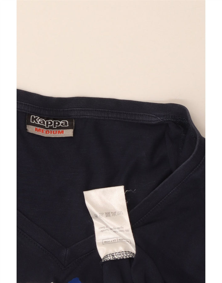 KAPPA T-shirt graphique pour femme UK 12 Bleu marine moyen Coton