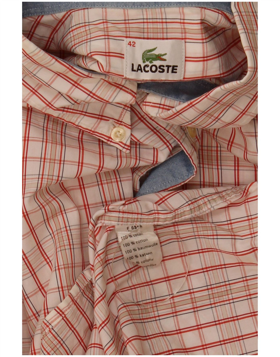 Lacoste Chemise Homme Taille 42 Grand Coton à Carreaux Blanc Cassé