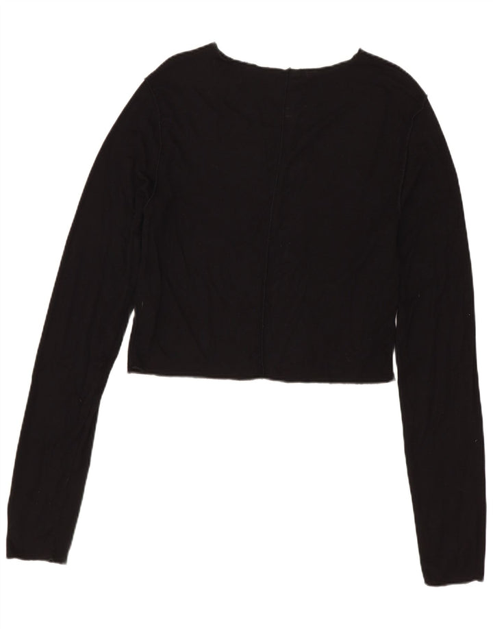Zara Womens Crop Top Manches Longues UK 14 Large Noir Viscose