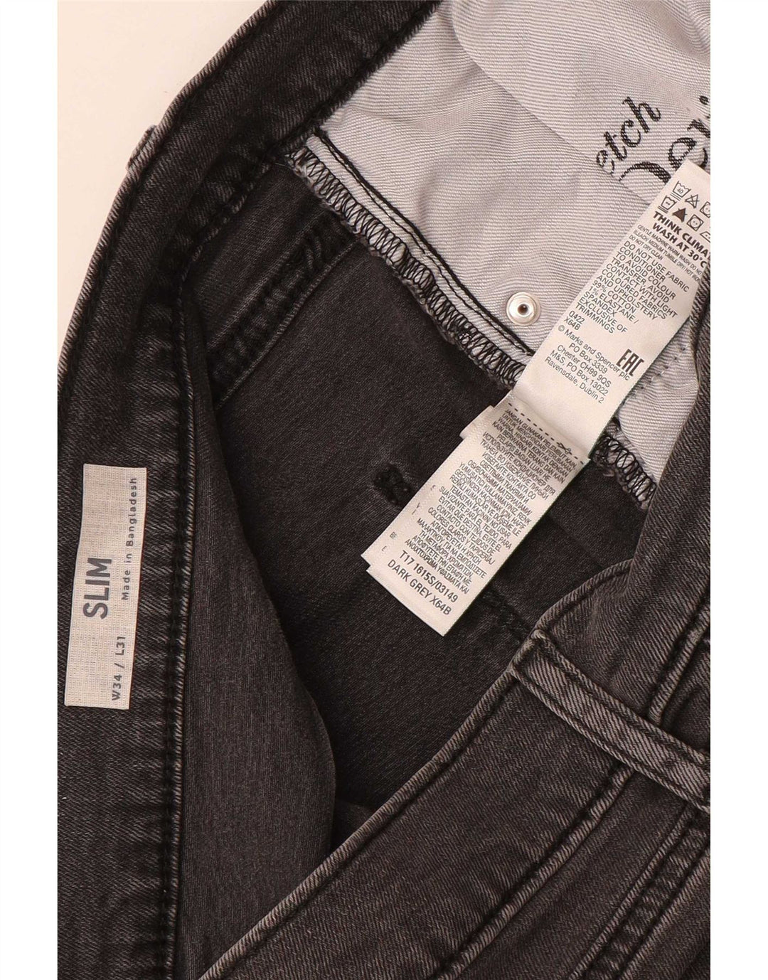 Marks & Spencer Jean Slim Homme W34 L31 Gris Coton