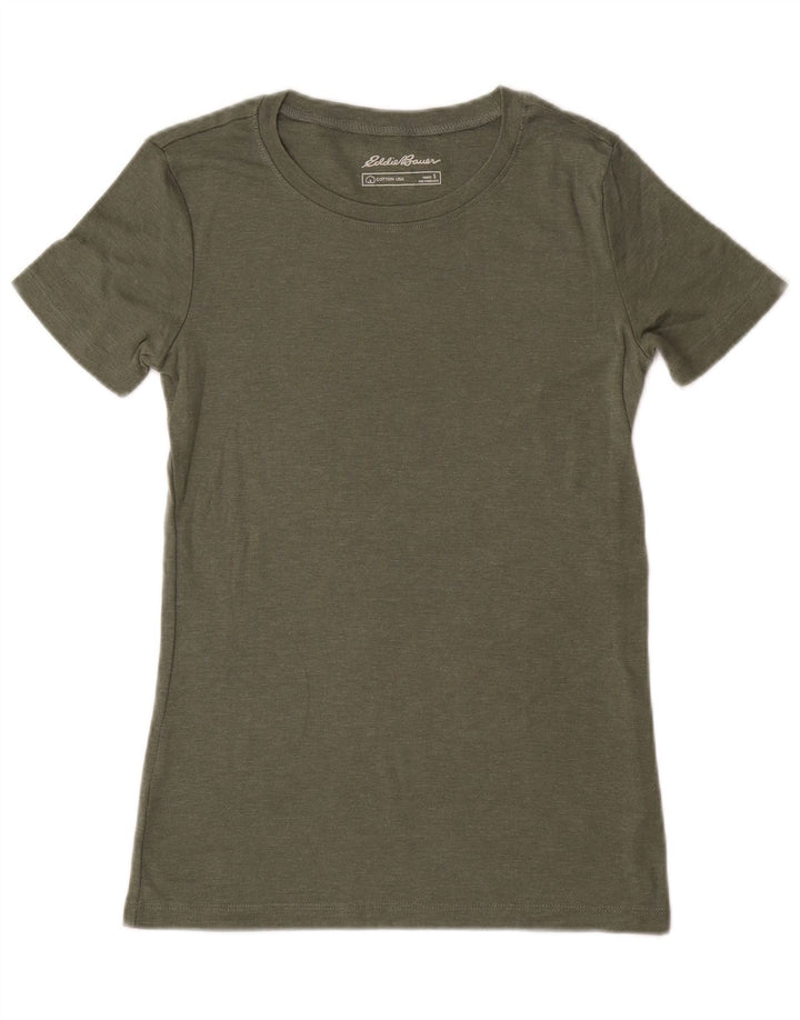 EDDIE BAUER T-Shirt Femme Top UK 10 Petit Kaki Coton