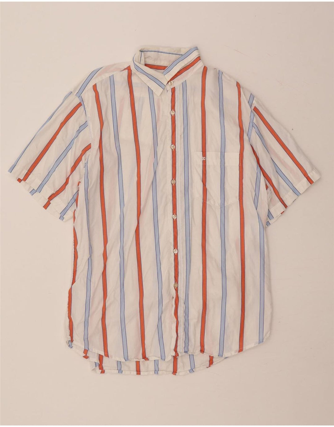 ENRICO COVERI Chemise à manches courtes pour homme Taille 42 Large Blanc Rayé