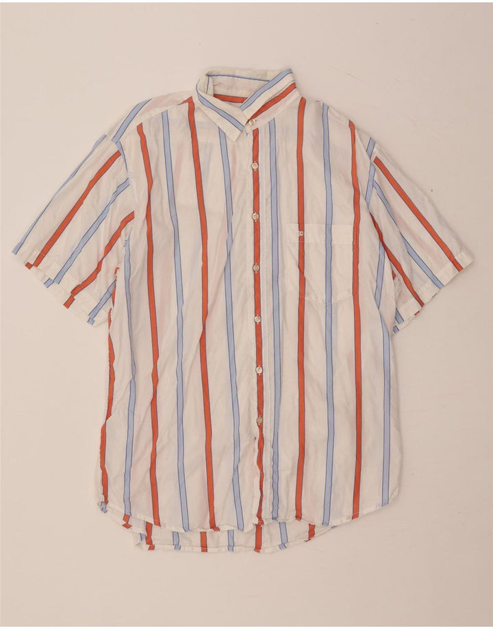 ENRICO COVERI Chemise à manches courtes pour homme Taille 42 Large Blanc Rayé