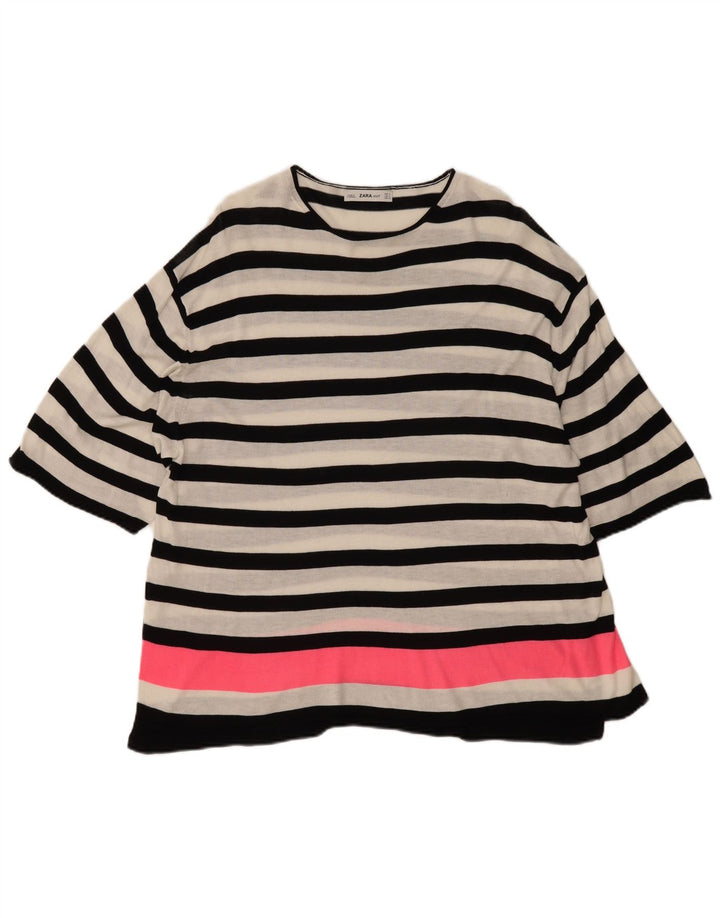 Zara Womens Longline Oversize Blouse Top UK 10 Petit Blanc Rayé