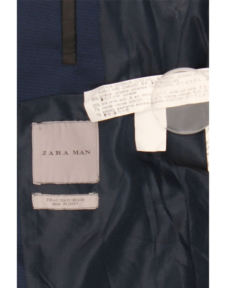 Zara Veste Blazer 2 Boutons Homme EU 48 Bleu Marine Moyen Polyester