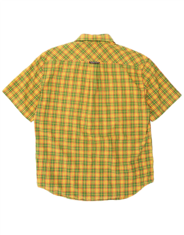 Think Pink Chemise à manches courtes pour homme en coton à petits carreaux jaunes