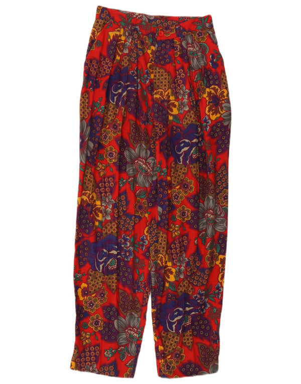 Benetton Pantalon court taille haute pour femme IT 42 Medium W26 L26 Rouge Floral