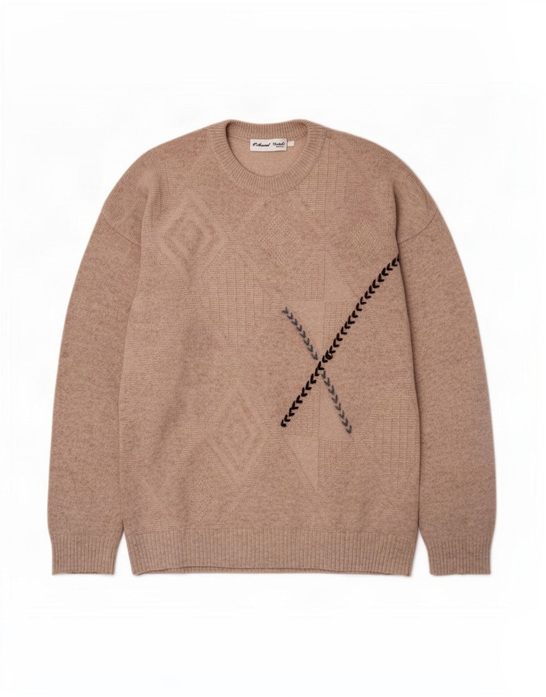 Avant Garde Pull à col rond pour homme Beige moyen Argyle/Diamant
