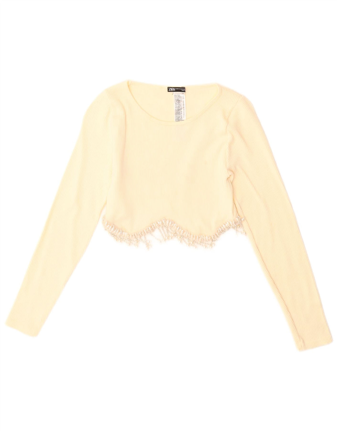 Zara Femme Crop Top Manches Longues UK 4 XS Jaune Polyamide