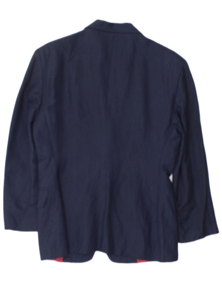 Benetton Veste Blazer 2 Boutons Femme IT 42 Lin Bleu Marine Moyen